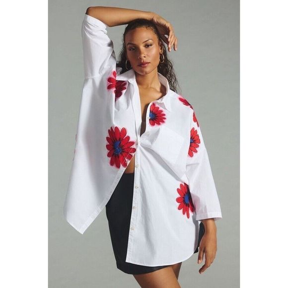 New Anthropologie X Maeve Embroidered Floral Blouse Size Xs/S - Picture 5 of 13